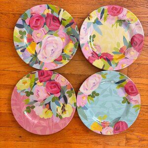 Punch Studio FLORAL 4 Dinner Plates Melmac Melamine Picnic / Poolside / Beach